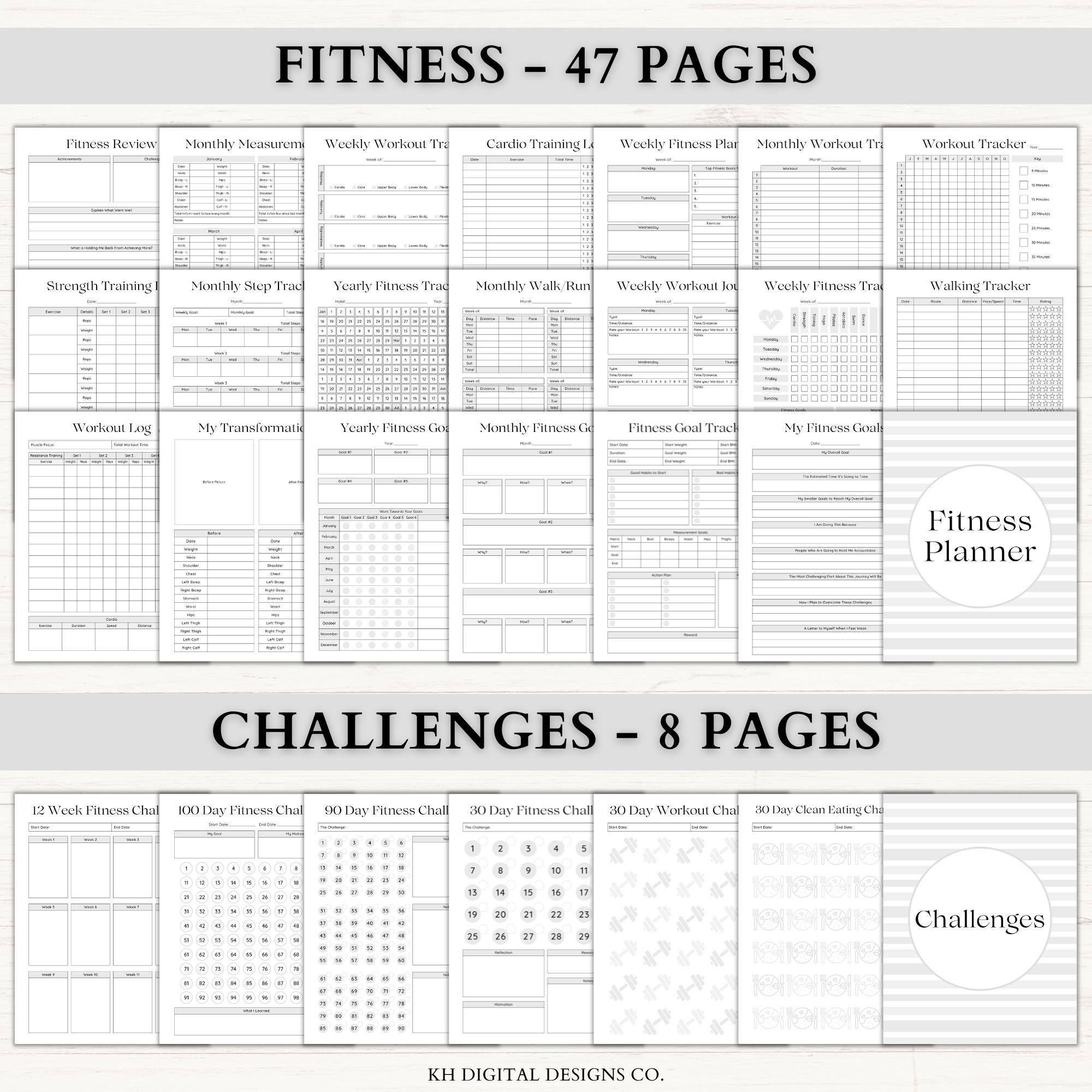 Fitness Planner Printable | Weight Loss Tracker | Minimalist Wellness ...