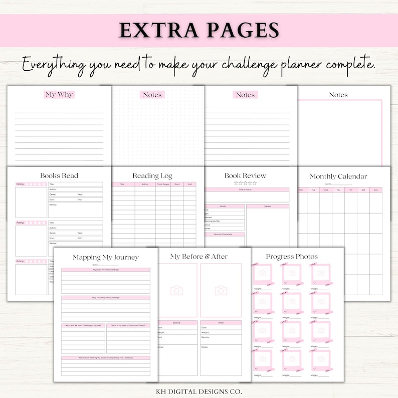 75 Day Challenge Printable Bundle: Workout Planner, ADHD Habit Tracker, Weight Loss Journal, 75 Soft + Medium Challenge (PDF) – 6 Colors image 8