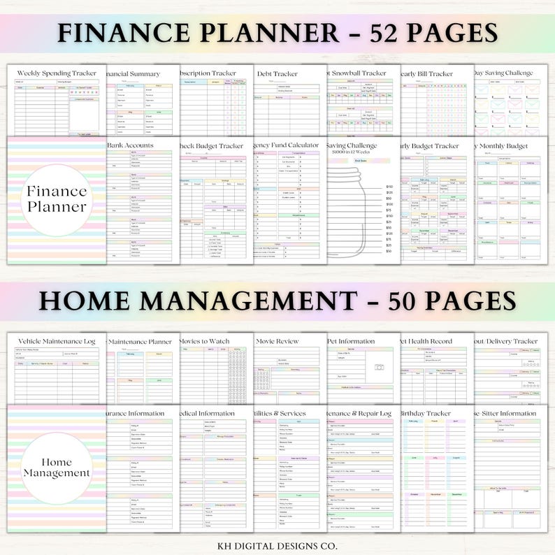 Ultimate Life Planner Printable Bundle – ADHD Productivity, Habit & Self-Care Organizer | Household, Travel and Emergency Tools | Rainbow imagem 5
