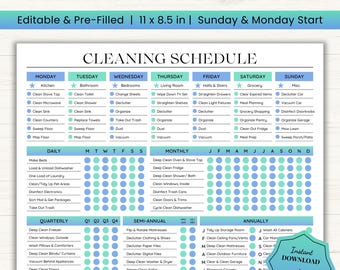 Editable Cleaning Schedule | Adult Chore Chart | Cleaning Planner | Adhd Cleaning Checklist | Cleaning Chart Template | Household Chore List