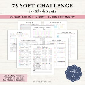 75 Soft Challenge Tracker, 75 Soft Challenge, 75 Day Challenge Printable,  Fitness Journal, Self Improvement, Weight Loss Challenge, PDF 