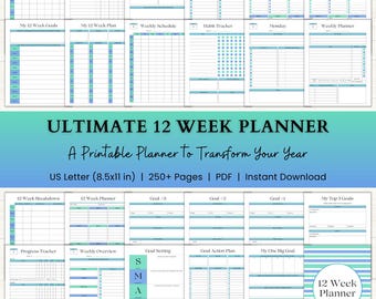 12 Week Planner Printable: A Clear Weekly Roadmap for Routines, Goals & Project Planning (PDF) – Blue Green