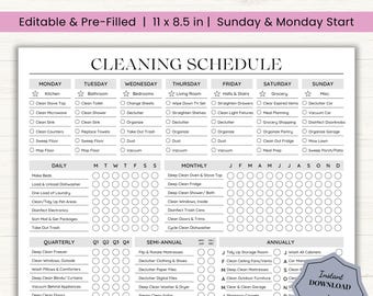 Editable Cleaning Schedule | Adult Chore Chart | Cleaning Planner | Adhd Cleaning Checklist | Cleaning Chart Template | Household Chore List