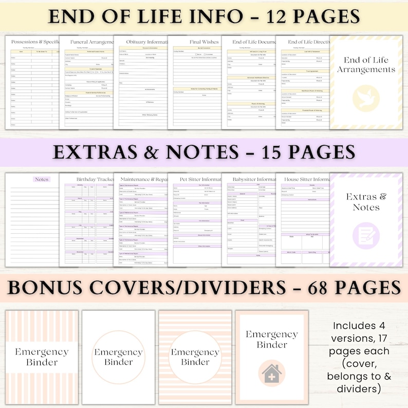 Emergency Binder Printable | End of Life Planner | Household Survival Binder | Family Emergency Planner | What If Binder | PDF | 6 Colors afbeelding 7
