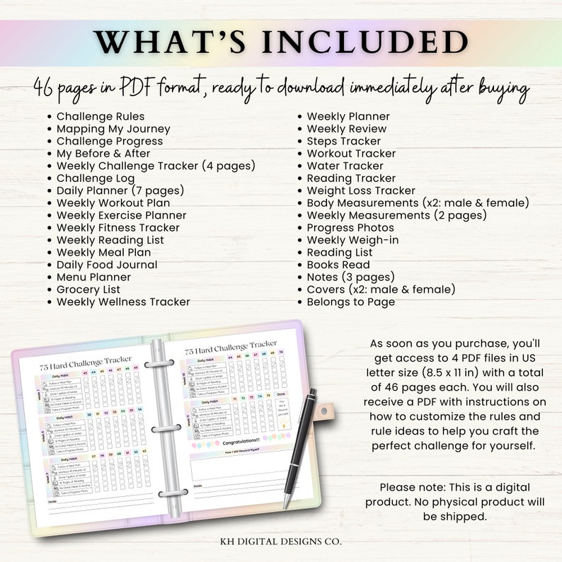 Editable 75 Day Challenge Template 75 Hard Tracker 75 Soft Challenge ...