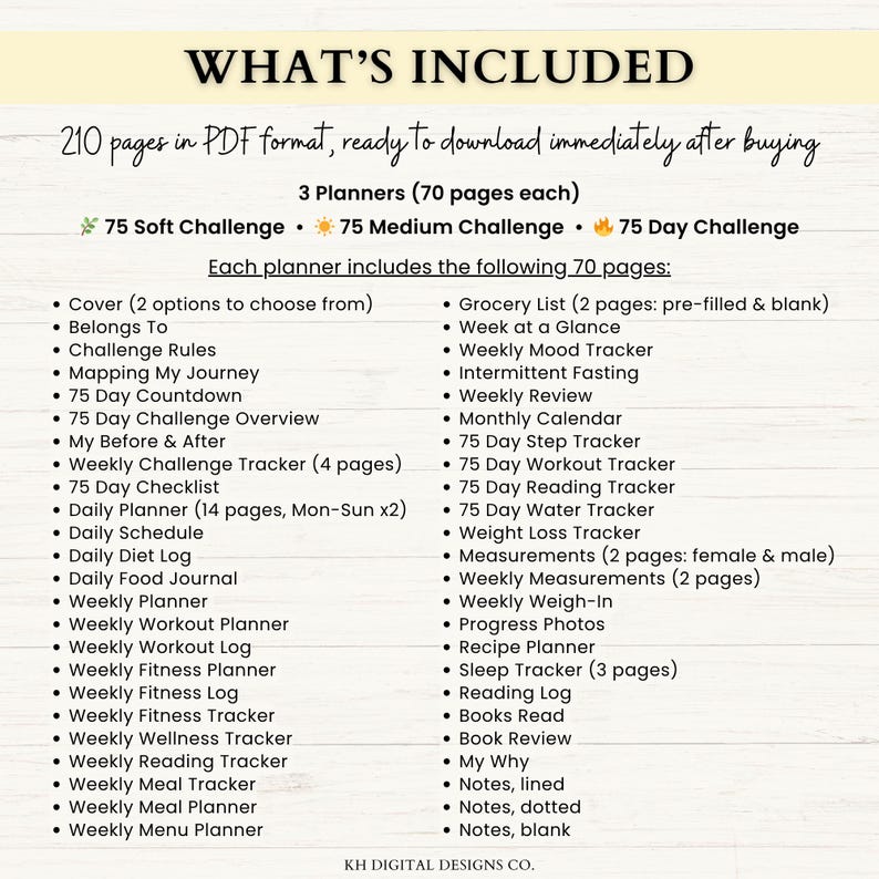 75 Day Challenge Printable Bundle: Workout Planner, ADHD Habit Tracker, Weight Loss Journal, 75 Soft + Medium Challenge (PDF) – 6 Colors image 10