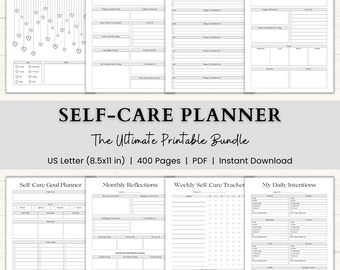 Self Care Planner Printable Bundle | ADHD Mental Health Journal | Mood Tracker | Wellness & Personal Growth Journal | PDF | Gray
