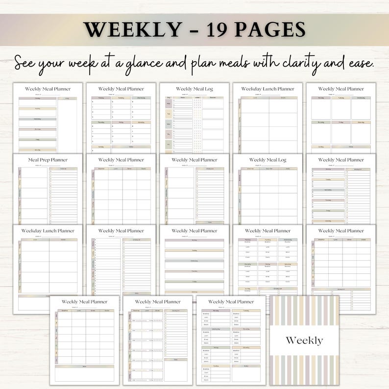 Meal Planner Printable Bundle | Weekly & Monthly Meal Prep Planning ...