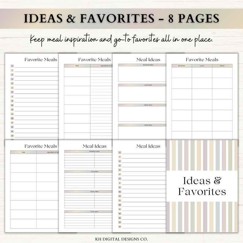 Meal Planner Printable Bundle | Weekly & Monthly Meal Prep Planning ...