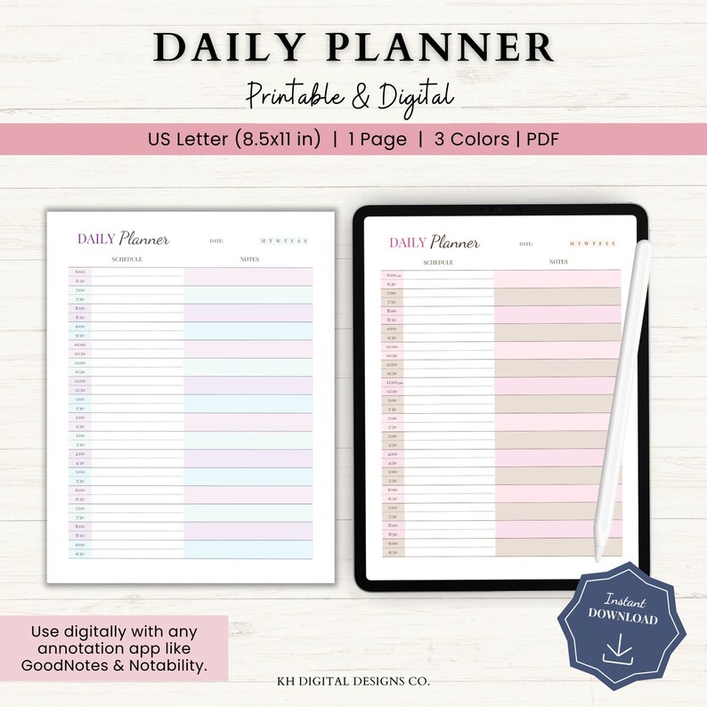 Daily Planner Time Printable | Day Schedule Template | Hourly Planner ...
