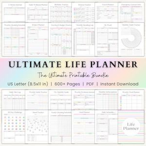 Ultimate Life Planner | ADHD Productivity Planner | Habit Trackers | Self Care Planner | Goal Setting Journal | Daily Focus Organizer | PDF