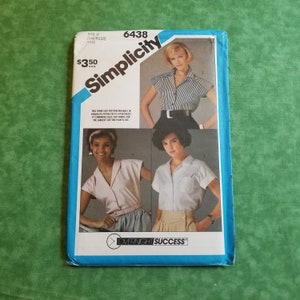 Simplicity 5438 UNCUT and FACTORY FOLDED Pattern - Misses&#39; Shirts - Miss Size U (16, 18, 20) (1984) Used Vintage Sewing Pattern