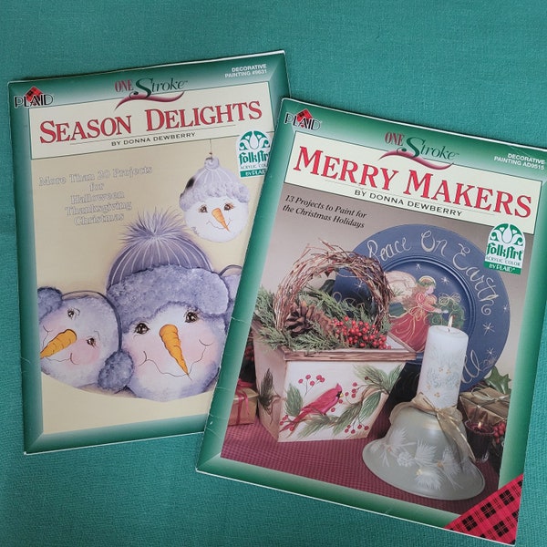 One Stroke Magazines by Donna Dewberry - Folk Art Acrylic Color by Plaid - Merry Makers (2000) & Season's Delight (2001) - Vintage Painting