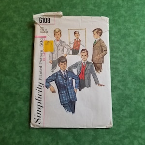 Simplicity 6108 CUT Printed Pattern - Boys&#39; Vest and Jacket - Boy Size 10 - Chest 28 (1965) Sewing Pattern