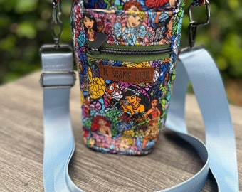 FREE SHIPPING: Disney Inspired Princess’s bottle holder with light blue adjustable strap