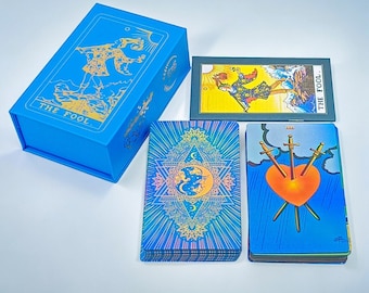 Blue Tarot Deck with Guidebook: Rose Gold Foil, Gift Box