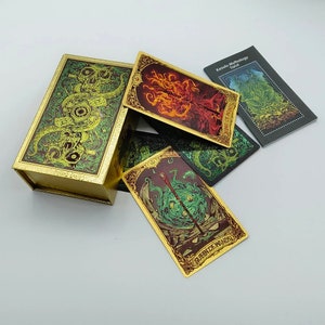 Cartes de tarot dorées de la mythologie de Cthulhu, cartes de tarot de luxe avec guide, coffret cadeau cartes de tarot.