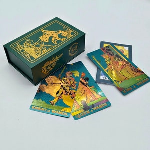 Jeu de tarots en or vert, jeu de cartes de tarot avec guide, coffret cadeau de luxe.