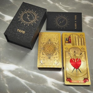 Jeu de tarots doré, russe, jeu de cartes de tarot avec guide, coffret cadeau de luxe.