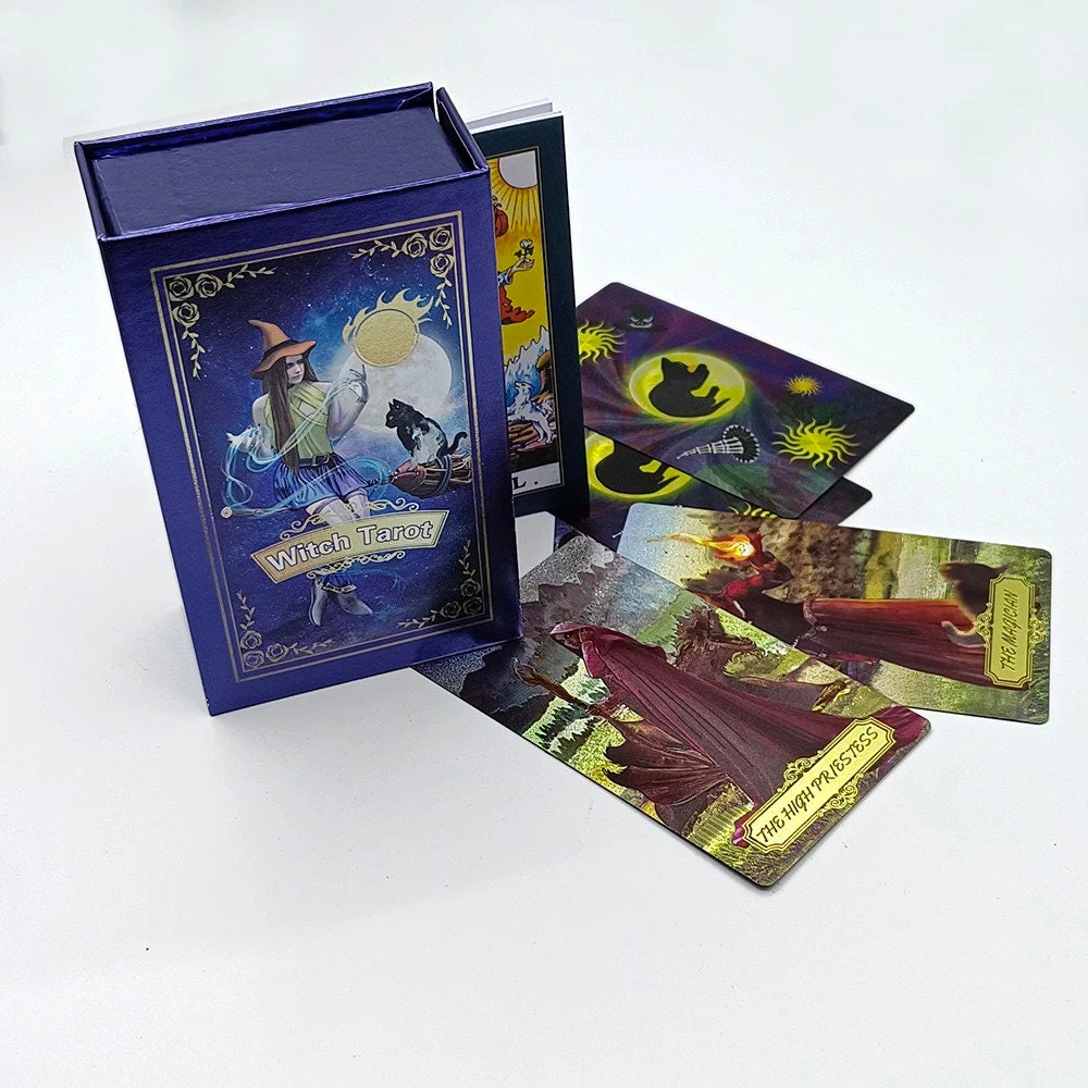 Witch Tarot Cards Deck: PVC Gold Foil, Waterproof With Guidebook