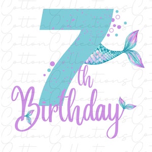 7th birthday - girls birthday - mermaid number seven