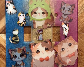 Calico Cats Double Light Switch Cover