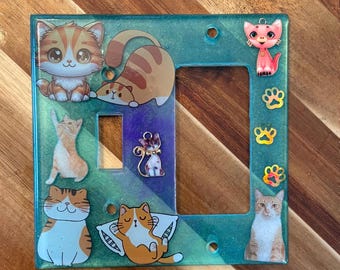 Orange and White Cat Light Switch and GFI Cover