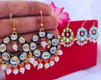 Meenakari/Kundan With Pearls Earrings/ Veere Di Wedding Earrings Indian/Pakistani Jewelry/Jadau kundan Dangler Earrings Free Shipping