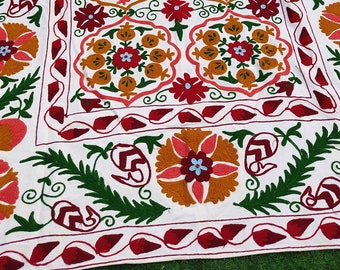 Handcrafted Exquisite Uzbek Suzani Art-Handmade Throw, Blanket, Bedspread, and Wall Hanging, Free Shipping