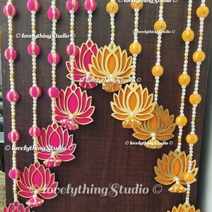 Lotus  Wall Hanging For Wedding Decoration,Beads String For Haldi/Mehndi Event mandir decor , indian beads lotus hanging