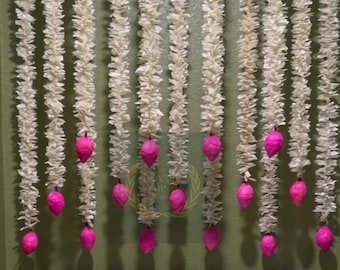 Garland / Strings Traditional Indian White Jasmine With Pink Lotus Buds Wedding Party Decoartion Artificial String, Jasmine And Lotus Strig