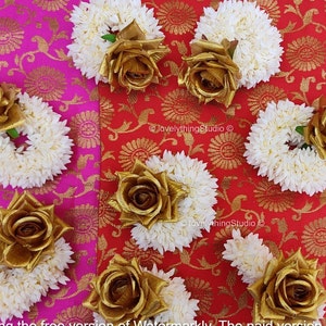 Artificial Jasmine Golden Rose wedding Gajra,Hand Gajra, Hair Accessories, Handmade Indian Wedding Floral Jewelry, Mayoon Jewelry, Hair bun image 1
