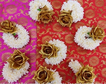 Artificial Jasmine Golden Rose  wedding Gajra,Hand Gajra, Hair Accessories, Handmade Indian Wedding Floral Jewelry, Mayoon Jewelry, Hair bun