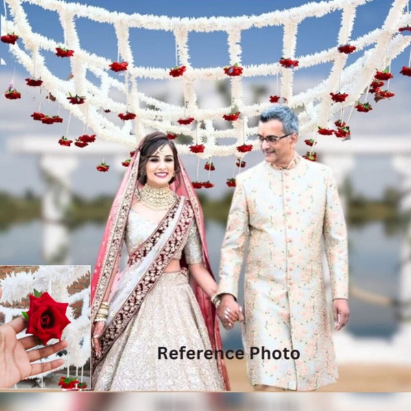 Handcrafted Jasmine And Velvat Rose Flower Bridal Chadar Exquisite Indian, Pakistani, Punjabi Wedding Entrance Bridal Canopy - Free Shipping