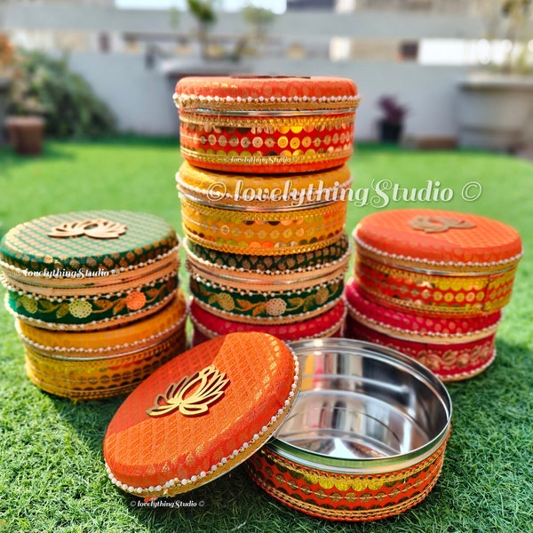 500 Gram Indian Favor Steel Boxes for Lohri & Makar Sankranti Celebrations Unique Desi Gift Boxes for Mithai, Laddo and Puja Favors