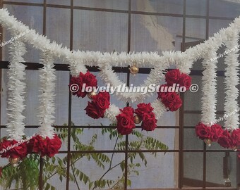 Treditional Artificial Rose Flower, Jasmine Flower Bandarwal Wall Hanging For Door Decoration Diwali Decor, Temple Decor, Christmas Decor