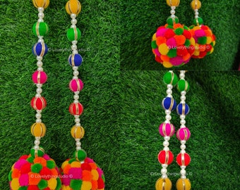 Multi Color Pom Pom Ball With Pom Pom Beads String For  Mehendi Decor, Christmas Decor, Indian Wedding decor Party backdrop Free Shipping