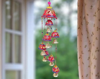 Round Bell Wind chime for indoor & outdoor, Wall Hanging Decor for Patio/Garden, Suncatcher, House Warming Gift ,Boho Chandelier With Bells