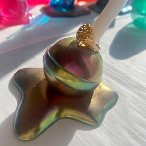 Melted Golden Champagne Chrome Lollipop | Ring holder | Pen holder | Jewelry Holder | Paperweight | Ring Display | Candy Decor | Random Gift