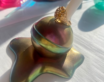 Melted Golden Champagne Chrome Lollipop | Ring holder | Pen holder | Jewelry Holder | Paperweight | Ring Display | Candy Decor | Random Gift