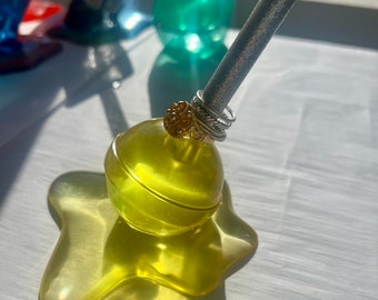 Melted Clear Yellow Lollipop | Ring holder | Pen holder | Jewelry Holder | Paperweight | Ring Display | Candy Decor | Random Desk Gift