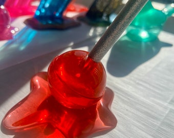 Melted Coral Lollipop | Ring holder | Pen holder | Jewelry Holder | Paperweight | Ring Display | Candy Decor | Random Gift | Desk Decor
