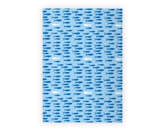 Blue Sardine Fish Gift Wrapping Paper Roll, Marine-Themed Wrap, Eco-Friendly Xmas Gift Wrap, Birthday Present Paper, Fun Underwater Design