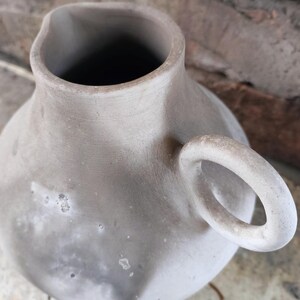 Rustic Terracotta Vase with Handle Handmade Aged Clay Pot Unique Vintage Pottery Farmhouse Shelf Decor Decorative Vessel Pottery Decor