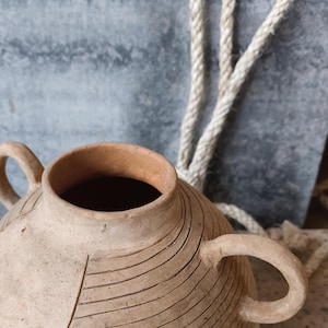 Ancient Roman Amphora Vase - Terracotta Storage Jar - Double Handle Pottery - Rustic Mediterranean Decor - Wabi-Sabi Art Piece