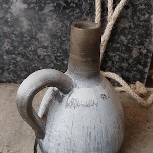 Jarro de água de terracota alemão antigo, vaso de fazenda vintage, jarro de barro feito à mão, jarro de cerâmica, decoração para casa, jarro de grés com esmalte salino