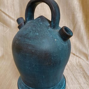 Handcrafted Terracotta Jug, Black Clay Water Pitcher, Rustic Double Spout Vessel, Matte Finish Clay Jug, Traditional Earthenware Container