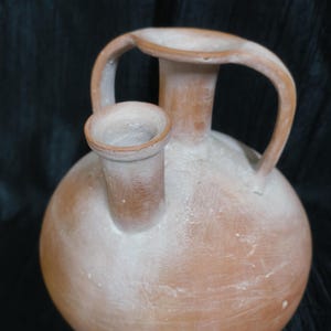 Handmade Terracotta Clay Vessel, Bulbous Terracotta Jug, Dual Spout Clay Jug, Traditional Water Jug, Clay Jug with Two Handles, Beige Jug
