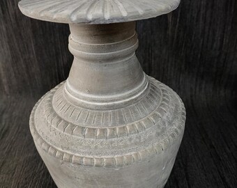 Terracotta Clay Pot, Bulbous Body Ceramic Vase, Patterned Neck Pottery, Decorative Ceramic Jar, Traditional Terracotta Pot, Boho Decor Pot