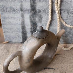Signed Hartstone Pitcher Mid Century, Vintage Donut Pottery Vase, Rustic Earthenware Jug, Handmade Loop Handle Clay Decor